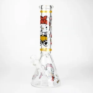 14" Wild Kitty Design 7mm Thick Heavy Duty Glass Beaker Bong - Glow in the Dark-1