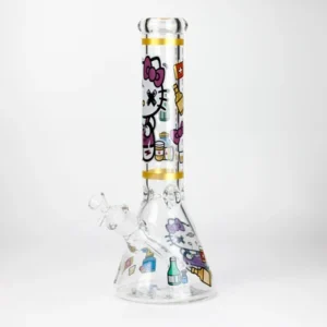 14" Wild Kitty Design 7mm Thick Heavy Duty Glass Beaker Bong - Glow in the Dark-2