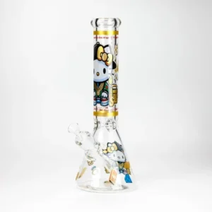 14" Wild Kitty Design 7mm Thick Heavy Duty Glass Beaker Bong - Glow in the Dark - 4