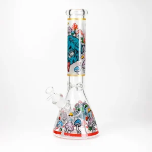 14" Mushroom Skull Design 7mm Thick Heavy Duty Glass Beaker Bong - Blue