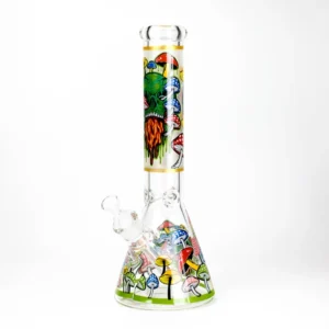 14" Mushroom Skull Design 7mm Thick Heavy Duty Glass Beaker Bong - Green