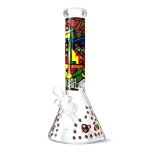 Urban Glyph 12.5” 7mm Designer Beaker Bong - Neon mask