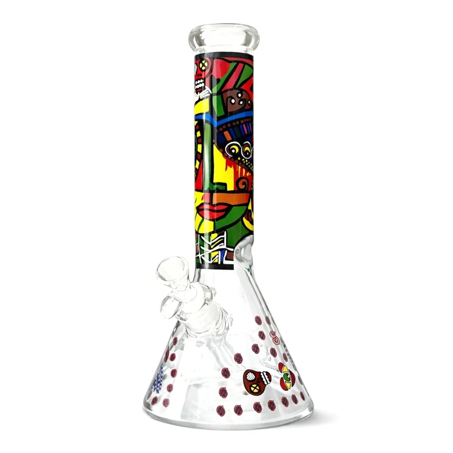 Urban Glyph 12.5” 7mm Designer Beaker Bong - Neon mask